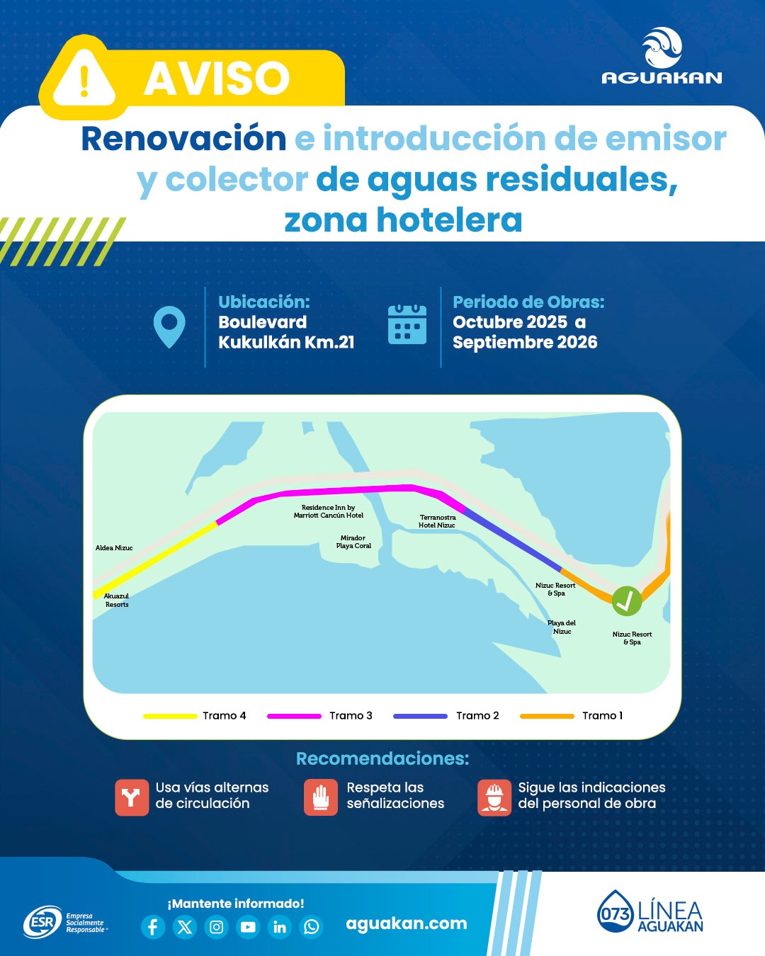 Aguakan avanza con la segunda etapa de infraestructura sanitaria en la Zona Hotelera de Cancún